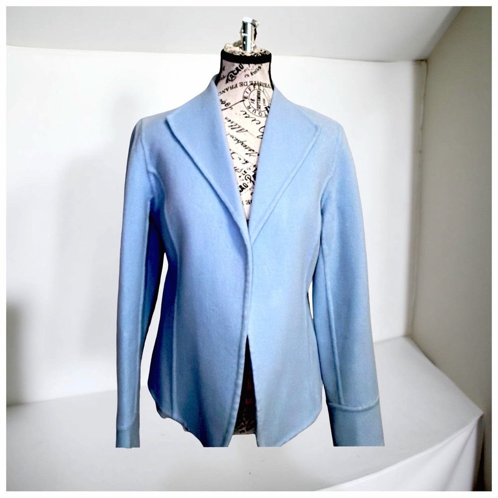 Tesori Tailored Wool-Blend Jacket in Powder Blue | Minimalist Italian Style